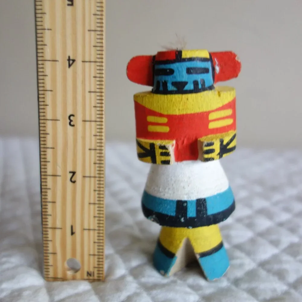 2 Vtg Hand Carved Painted Signed Native American Kachina Wooden Dolls